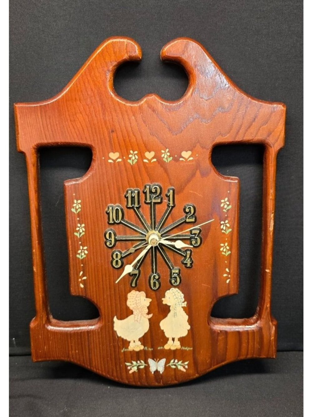 Vintage Handcrafted Wooden Wall Clock Country Goose or Duck Cottagecore Decor